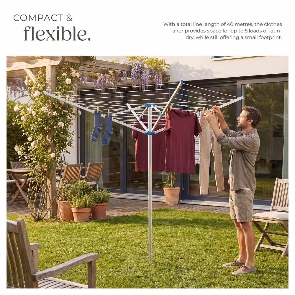 tectake Height Adjustable Rotary Aluminium Clothes Drying Rack in Grey, W: 150 cm, H: 196 cm – 4