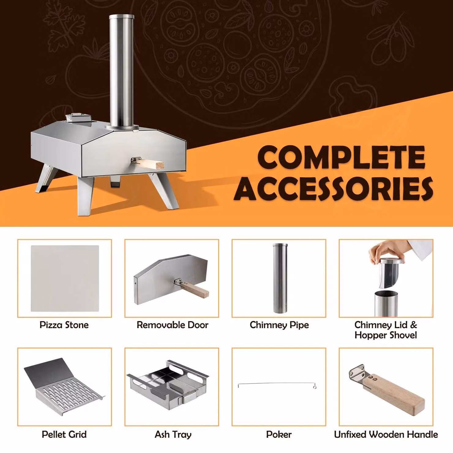 Costway Portable Wood Pellet Fired Stainless Steel Pizza Oven in Silver – 4