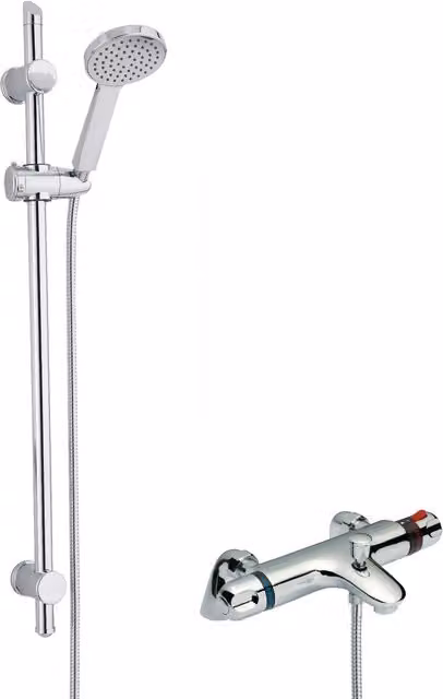 Balterley Thermostatic Bath Shower Mixer Tap with Water Saving Handset and Slide Rail in Silver