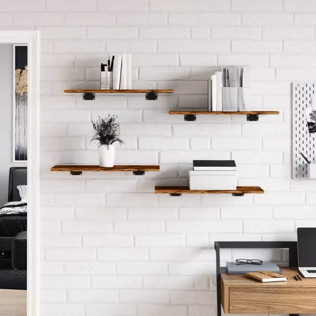 Berkfield Home Set of 4 Smoked Oak Wall Mounted Shelves, Brown MDF, W: 60 cm, D: 30 cm, H: 1.5 cm – 1