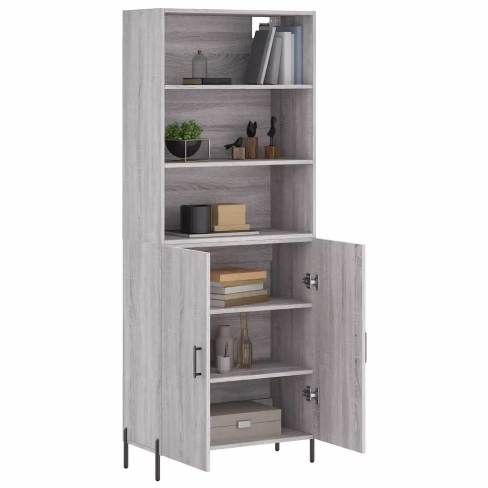 Berkfield Home Modern Grey Matt Highboard with Hinged Doors and Internal Shelves, W/D/H: 69.5 x 34 x 180 cm – 3