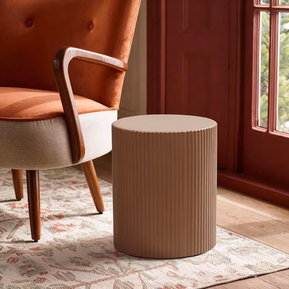 Atkin & Thyme Maru Stool and Side Table in Clay Finish Stone Peach and Beige