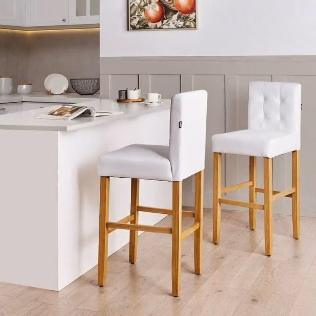Wyld and Coco Set of 2 White Faux Leather Bar Stools with Backrest – 1