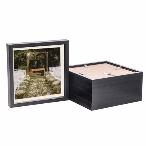 Nicola Spring 5 Piece Square 3D Shadow Box Photo Frame Set in Black and Beige – 1