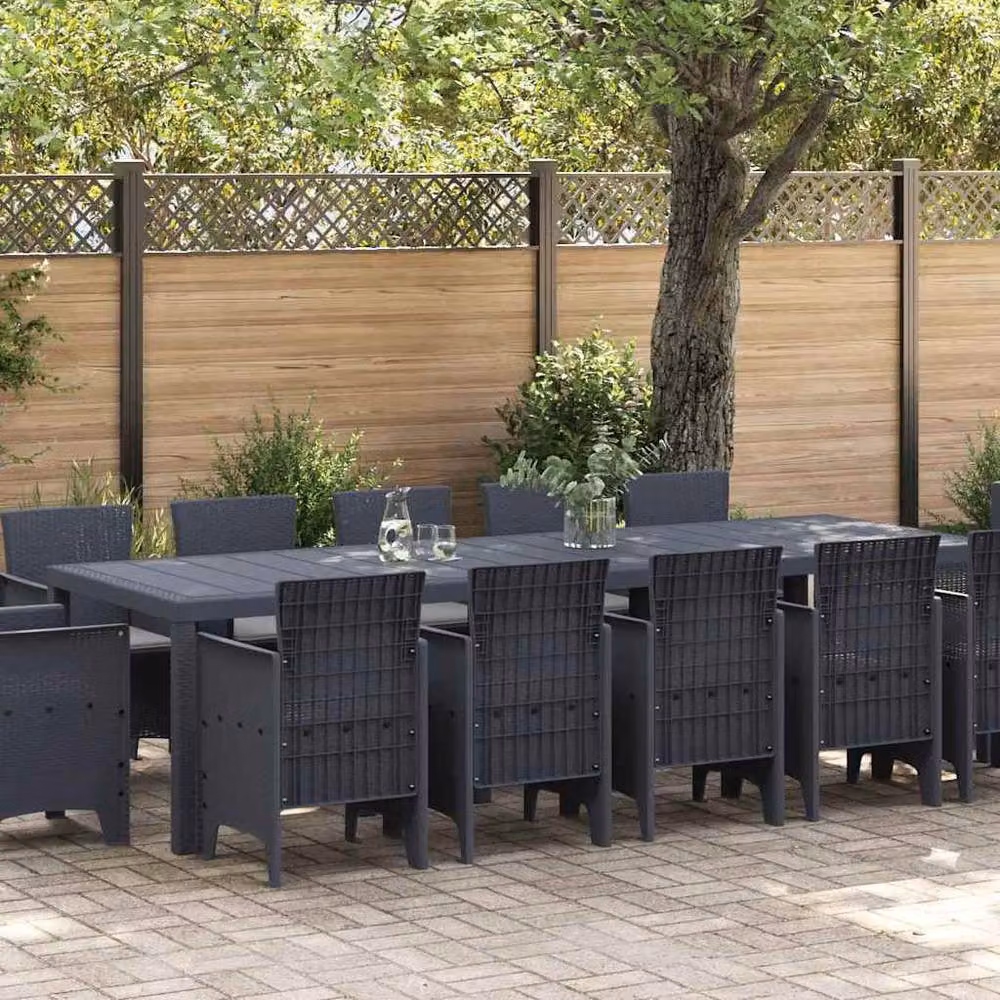 Berkfield Home 13 Piece Anthracite Poly Rattan Garden Dining Set with Cushions – 2