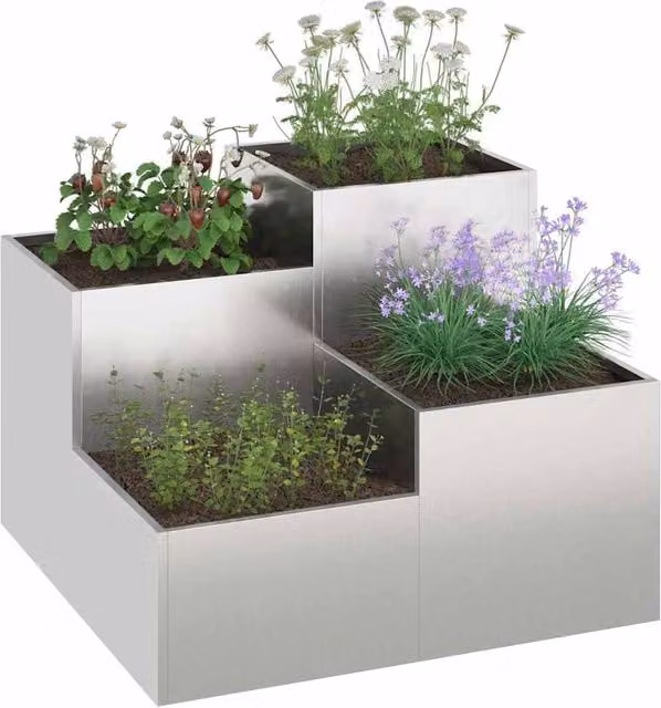 Berkfield Home Stainless Steel Garden Planter in Silver, W/D/H: 80 x 80 x 60 cm