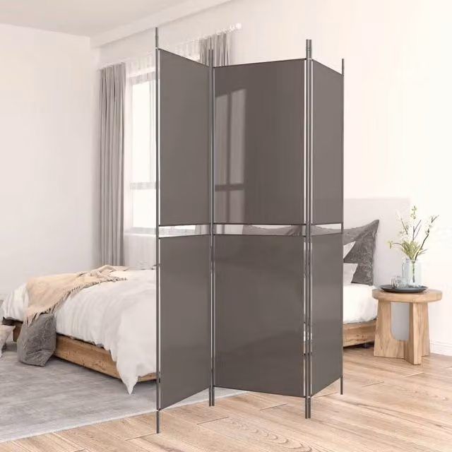 Berkfield Home 3-Panel Room Divider in Anthracite and Black Fabric, W: 150 cm, H: 220 cm – 1