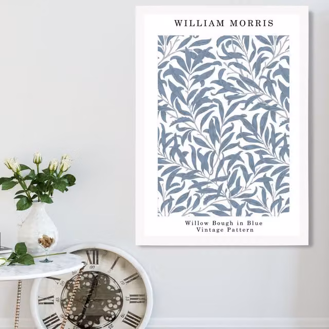 ARTZE William Morris Willow in Blue Floral Art Print with White Frame, A3