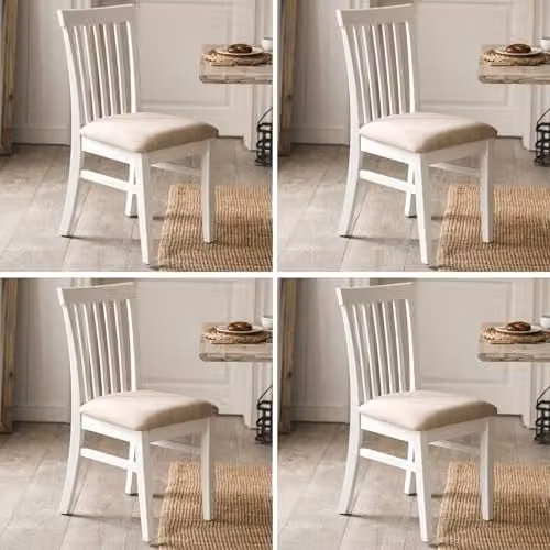 Statement Furniture Florence Wooden Dining Chairs with Upholstered Seats in White, Set of 4, W: 45 cm, D: 53 cm, H: 94 cm, Seat Height: 45 cm