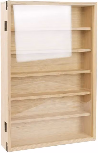 KORVIXA Wall Mounted Wooden Display Case with Glass Doors and Internal Shelves in Brown, W/H: 100 x 100 cm