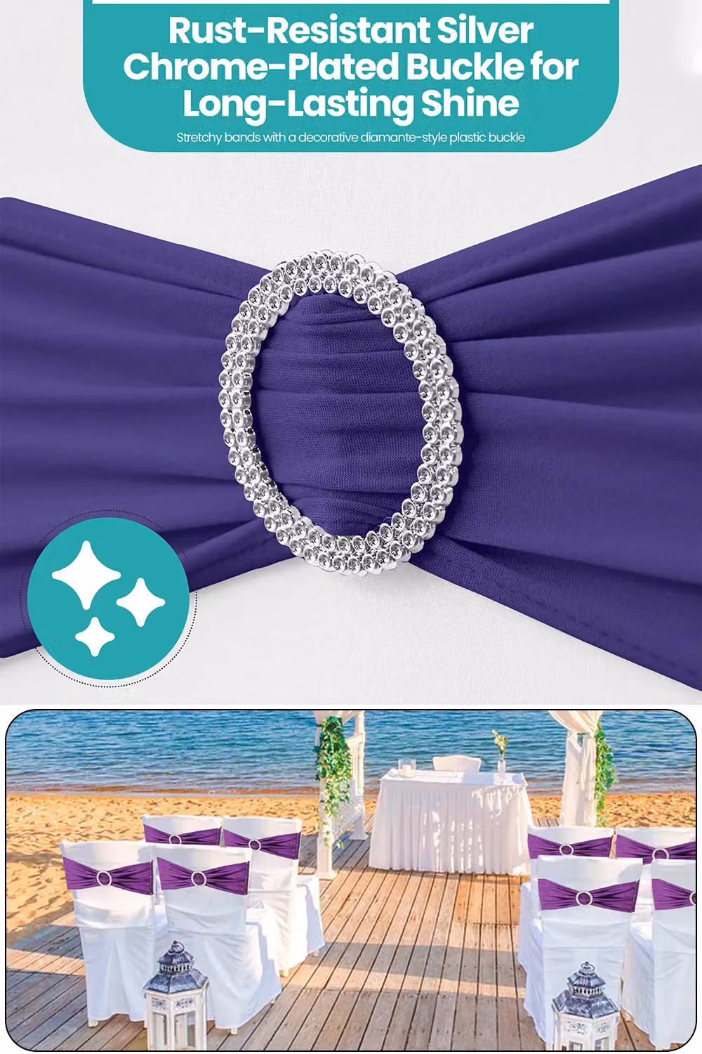 Neel Blue Purple Spandex Chair Bands with Slider Buckle, 10-Piece Set of Stretchy Elastic Dining Chair Sashes – 5