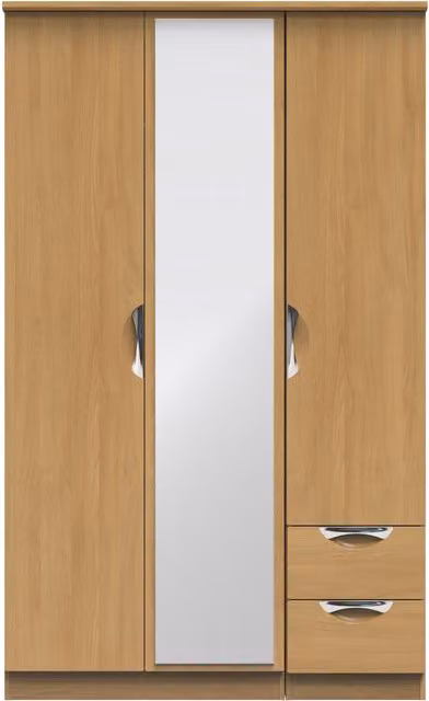 2 U Holborn Ready Assembled Triple Mirror and Drawer Wardrobe in Brown