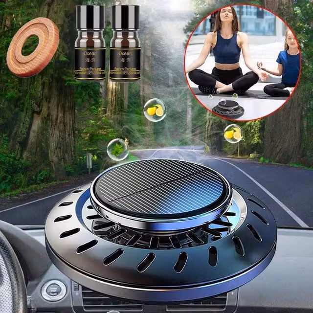 NESTLUNE Solar Rotating Car Air Freshener Aroma Diffuser, Black