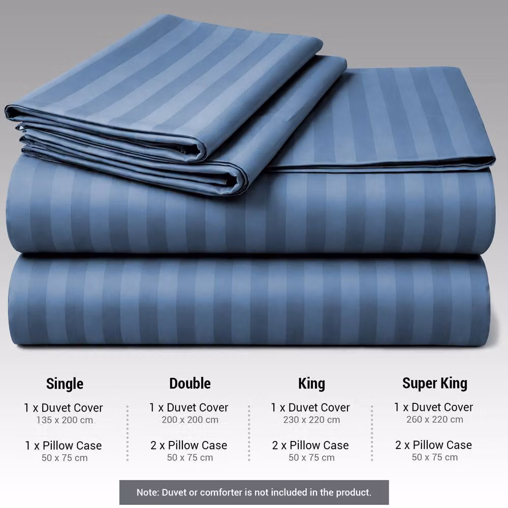 Pamposh Luxury Blue Striped Microfibre Duvet Cover and Pillowcase Set, W: 140 cm, H: 200 cm – 2