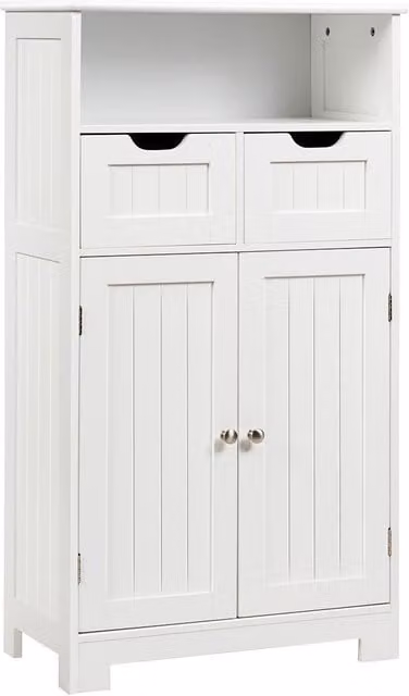 Costway White Wooden Freestanding Bathroom Floor Cabinet with Adjustable Internal Shelves and Hinged Doors – 1