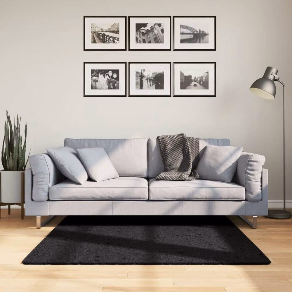 Berkfield Home Oviedo Short Pile Square Rug, Black, W/D: 120 x 120 cm – 2