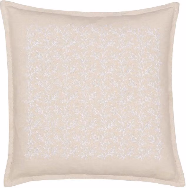 Murmur Beige Floral Linen and Cotton Square Cushion, W/D/H: 40 x 40 x 40 cm