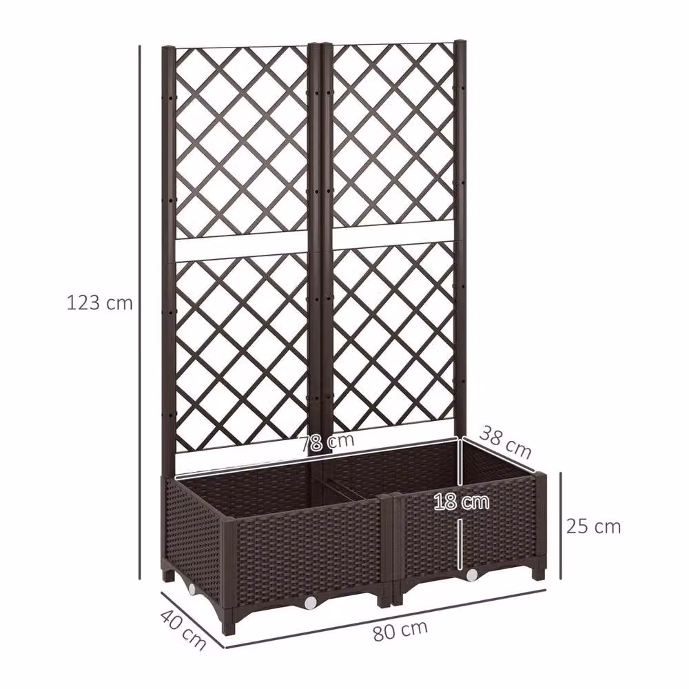 VOGREX Brown Plastic Planter Box with Trellis and Drain Plugs, W/D/H: 123 x 40 x 40 cm – 2