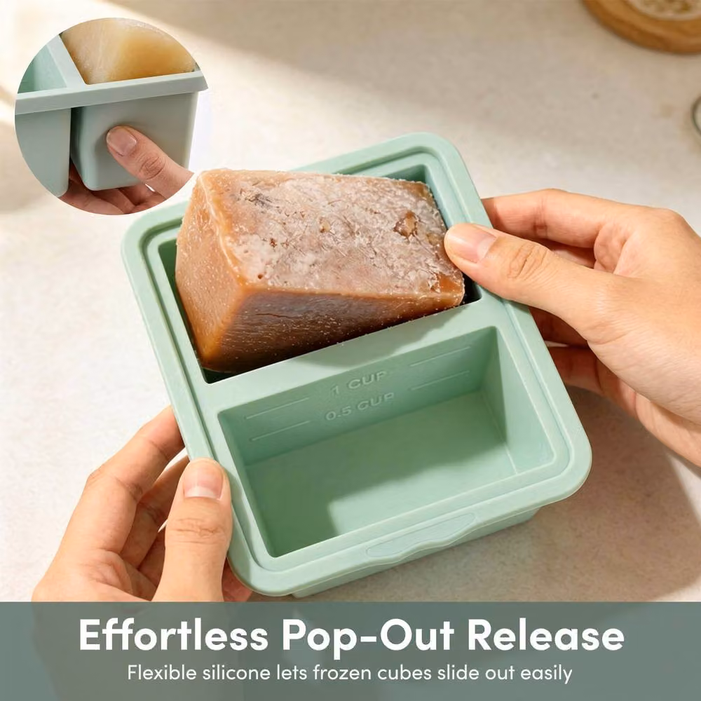 Keplin 4 Pack Silicone Soup Freezer Trays with Snap Lids, Green – 5