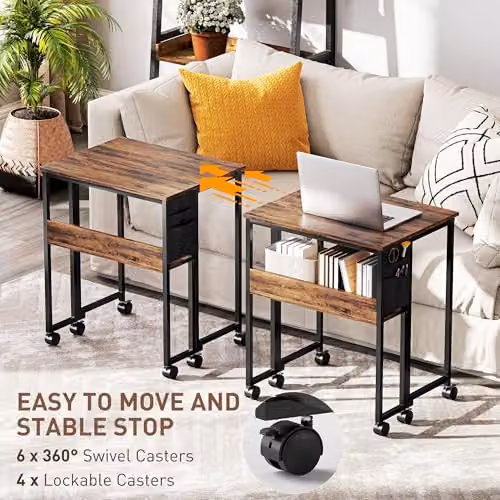 HOMCOM Folding Writing Desk with Storage Shelf and Bag in Rustic Brown – 5