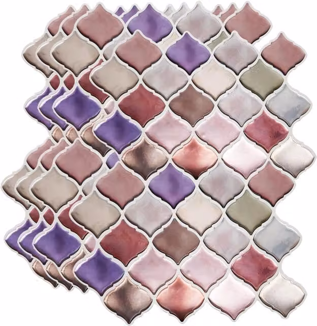 Walplus 3D Glossy Moroccan Geometric Tile Stickers, Pink and Multicolour, W/D/H: 20.3 x 28.0 x 20.3 cm, 8 Pack