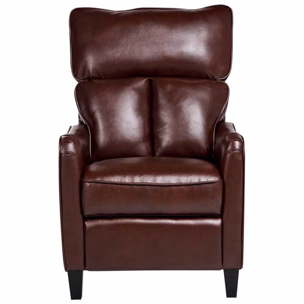 Wyld and Coco Heritage Recliner Armchair in Dark Brown Faux Leather with Ottoman and Solid Wood Frame – 4