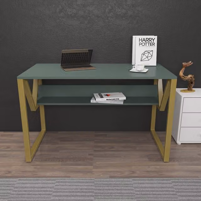 Decorotika Lona Modern Computer Desk in Green and Gold