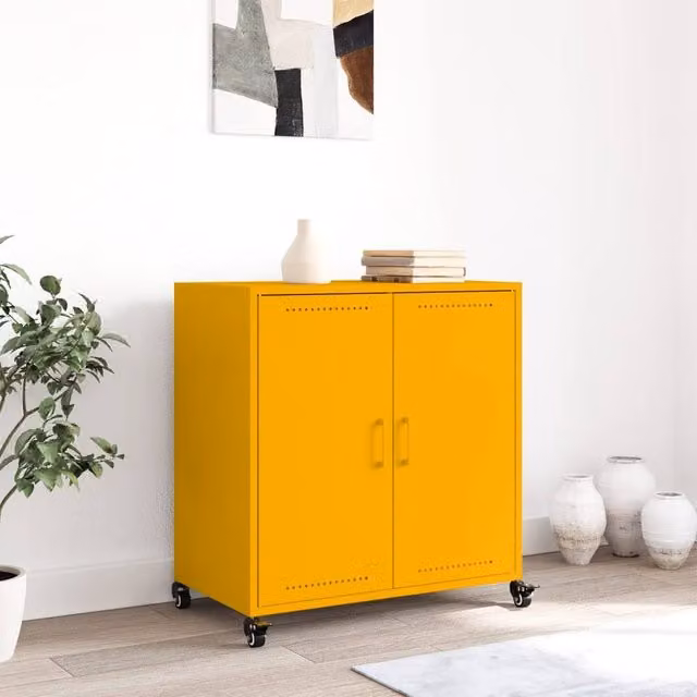 Berkfield Home Mustard Yellow Metal Sideboard W/D/H: 68.5 x 39 x 72 cm