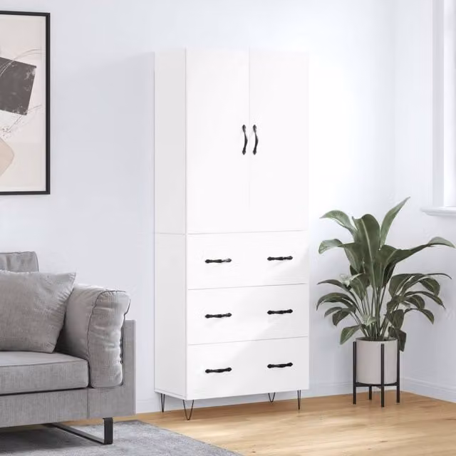Berkfield Home Modern White Matt Highboard with Hinged Doors and Internal Shelves, W: 69.5 cm, D: 34 cm, H: 180 cm