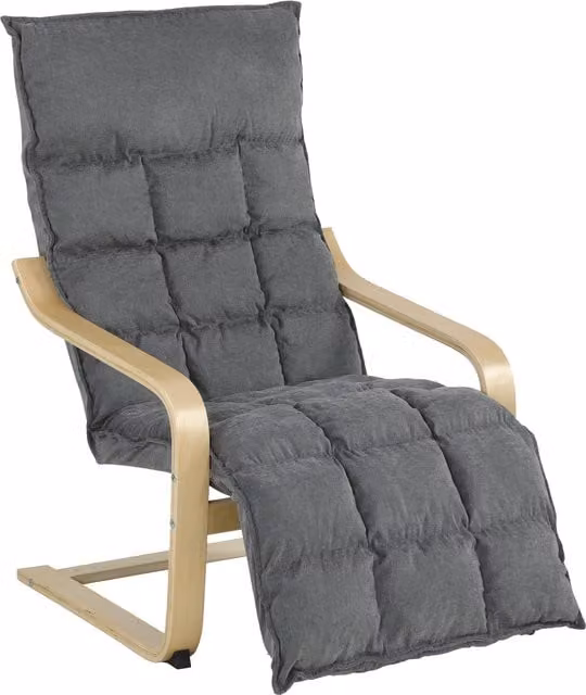 HOMCOM Modern Grey Fabric Accent Chair with Ottoman and Armrests