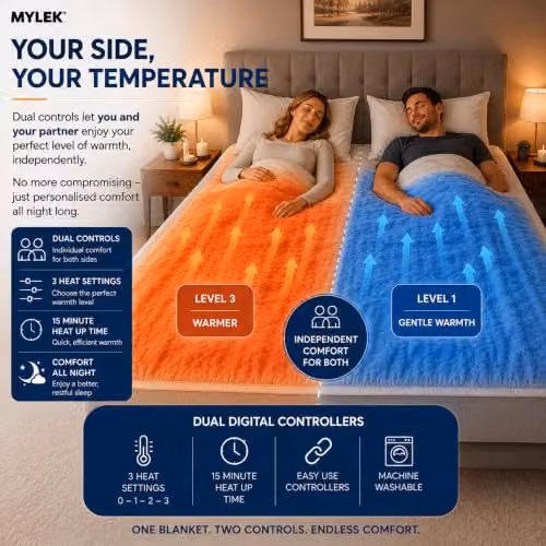 Mylek Fleece Fitted Heated Mattress Cover White King Size W/D/H: 152 x 180 x 40 cm – 4