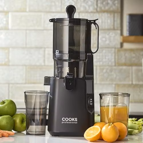 Cooks Professional Black Cold Press Slow Juicer with 1.8L Hopper and Wide XL Feeding Chute – 2