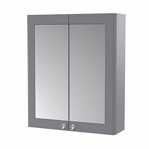 nuie Traditional 2 Door Wall Hung Bathroom Mirror Cabinet, Satin Grey, W: 60.0 cm, H: 71.5 cm, D: 20.5 cm