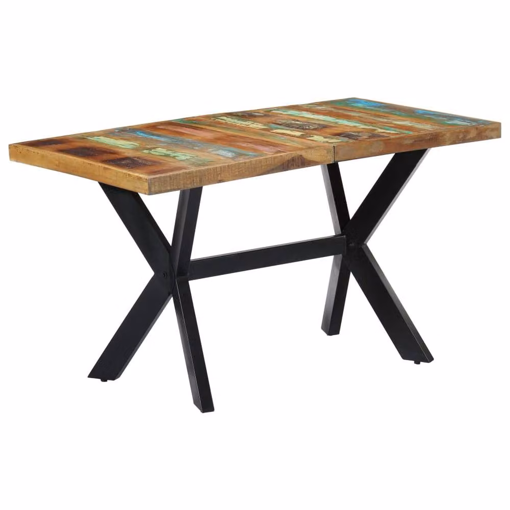 Berkfield Home Rectangular Industrial Dining Table in Multicolour Solid Reclaimed Wood and Metal, W/D/H: 140 x 70 x 75 cm – 2