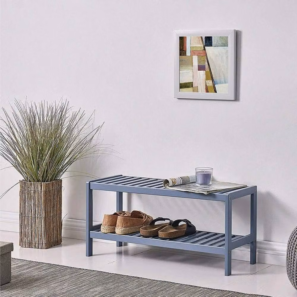 SPETLEK 2 Tier Grey Bamboo and Wood Wall Mounted Shoe Rack – 2