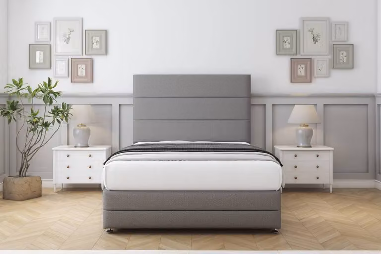 Sloomy Monaco Dumfries Divan Set with 26 inch Headboard and Footboard in Light Grey, Super King, W/D/H: 200 x 200 cm
