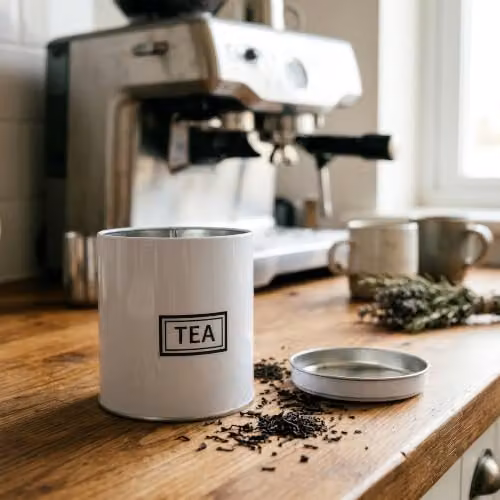 Harbour Housewares 3pc Tea Coffee Sugar Canister Set, White Metal Airtight Kitchen Storage Tins – 4