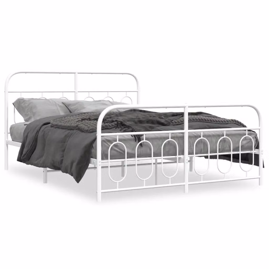 Berkfield Home Metal Bed Frame with Footboard, White, W/D/H: 135 x 190 cm – 2