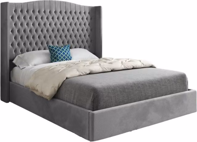 Casani Chesterfield Upholstered Velvet Bed Frame in Grey, W/D/H: 140 x 200 cm – 1