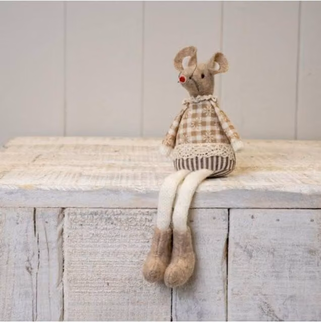 KDMD Brown Fabric Sitting Mouse Tabletop Decoration