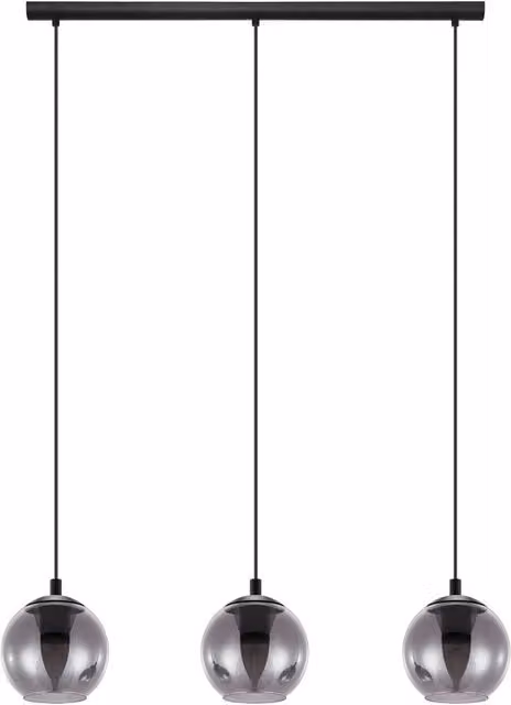Loops Modern Suspended Pendant Light in Black with Transparent Glass Shades, E27, Height Adjustable