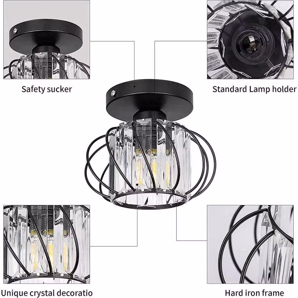 PAWNORA Modern Chic LED Ceiling Light in Black with Crystal and Metal Details – 3