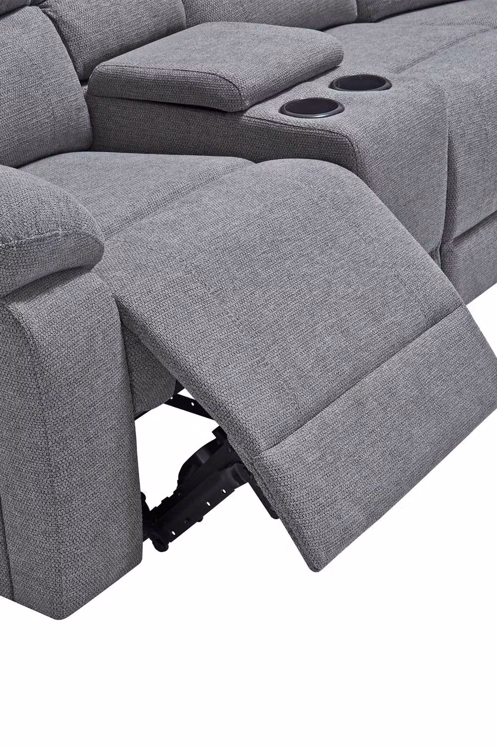 More4Homes Praga L-Shape Corner Fabric Recliner Sofa in Grey with Cup Holders – 3