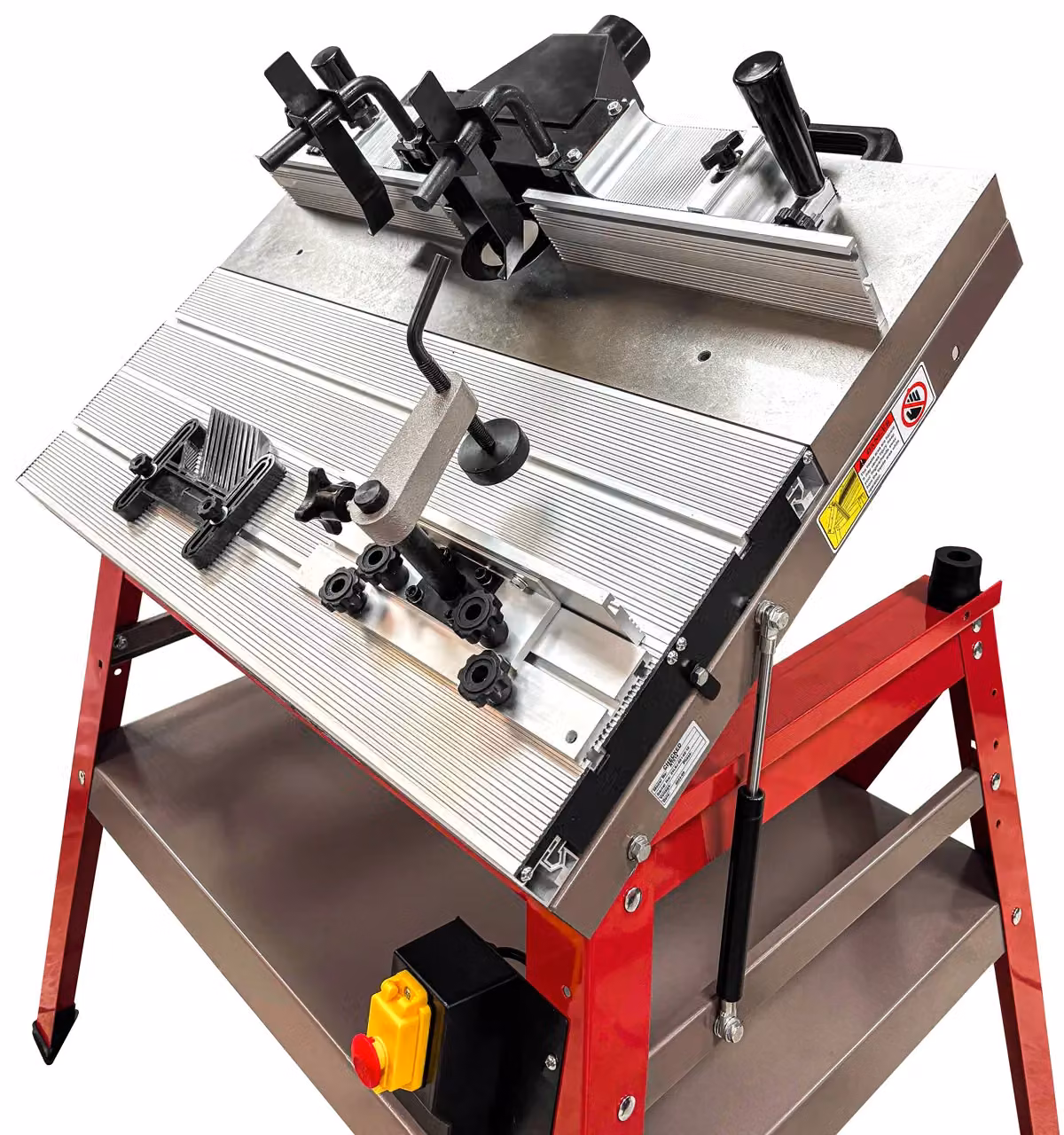 Lumberjack Cast Iron Router Table Workbench with Sliding and Tilting Table in Red and Silver, W: 1000 mm, D: 400 mm, H: 56 cm – 3