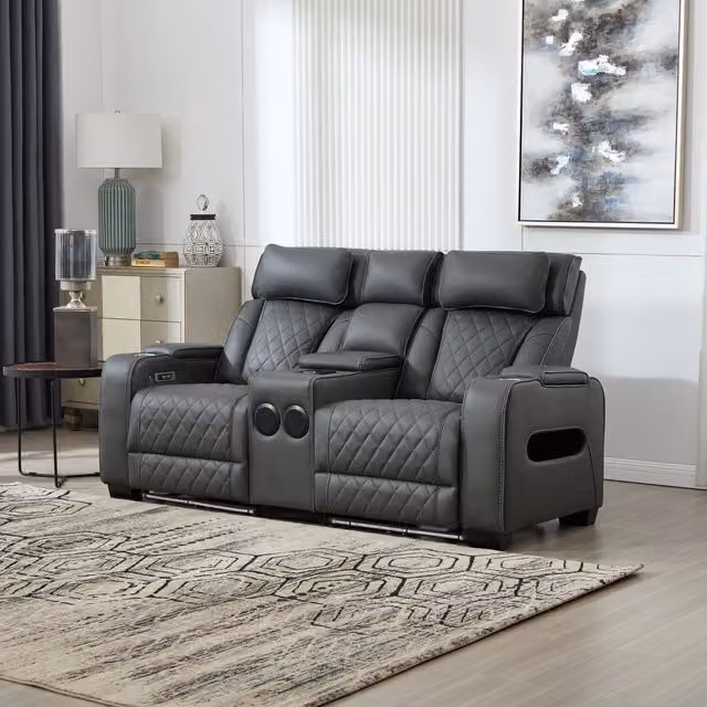 More4homes Capri Electric Recliner Sofa Set with Bluetooth Speakers, USB Charging and LED Lighting, Charcoal/Anthracite Synthetic Leather