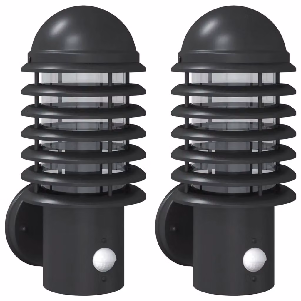 Berkfield Home Outdoor Wall Lights with Motion Sensor, 2-Piece Set in Black Stainless Steel – 2
