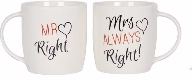KDMD Set of 2 White Ceramic Mr & Mrs Mugs for Adults