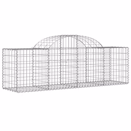 vidaXL Arched Gabion Baskets, 9 Piece Set, Galvanised Steel, W: 200 cm, D: 50 cm, H: 60/80 cm