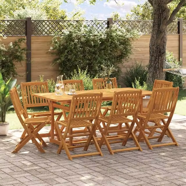 Berkfield Home 9 Piece Garden Dining Set in Brown Oiled Acacia Wood, W/D/H: 180 x 90 x 75 cm