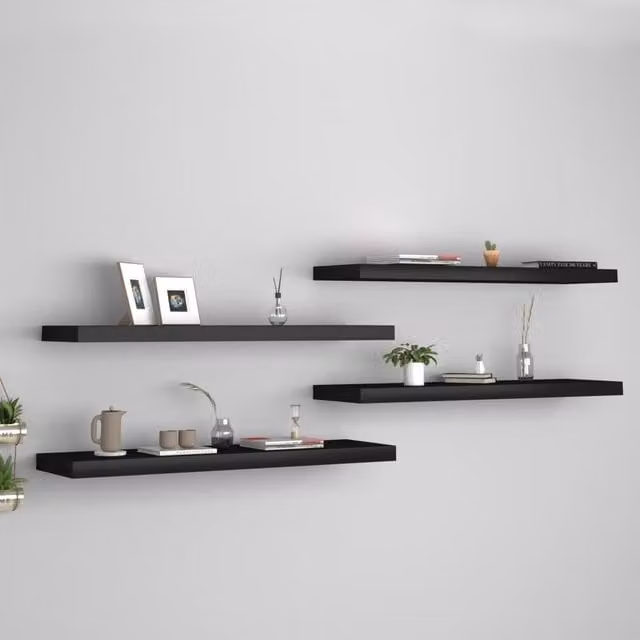 Berkfield Home Set of 4 Black Floating Wall Shelves, W/D/H: 90 x 23.5 x 3.8 cm – 1